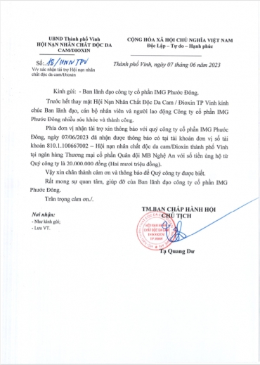 IMG Phước Đông chung tay giúp đỡ Hội nạn nhân chất độc màu da cam/Đioxin thành phố Vinh EN